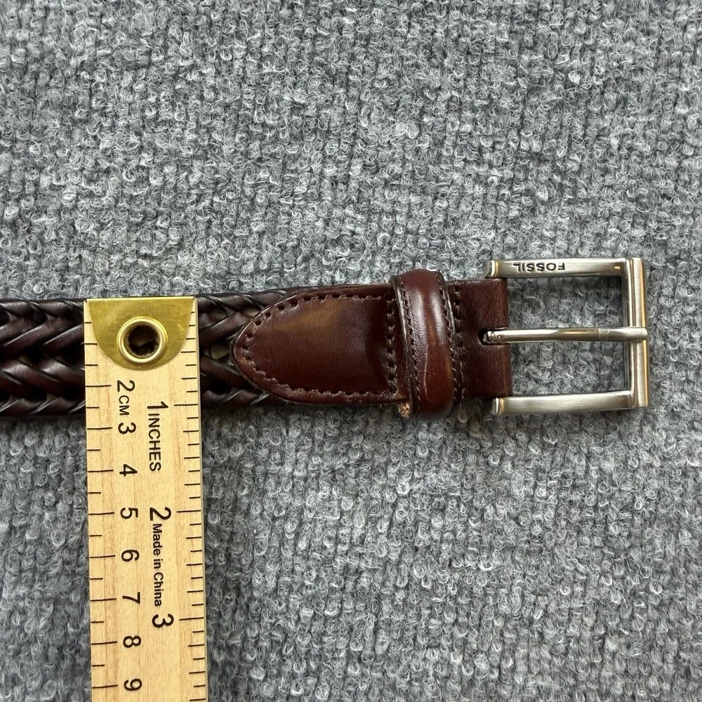 Fossil Braided Leather Belt Brown Woven Casual‎ Size 40